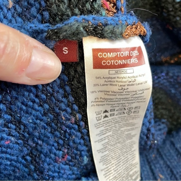Comptoir des Cotonniers Wool Alpaca Blend Blue Stripe Cozy Sweater Top Sze Small - Picture 6 of 12